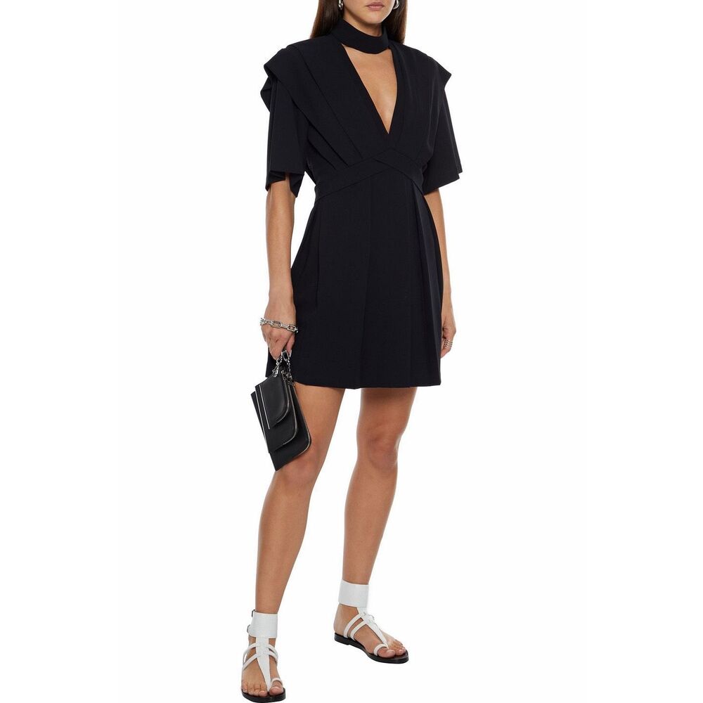 NEW Iro Didje Cutout Pleated Crepe Mini Dress in Black Size 34 XS